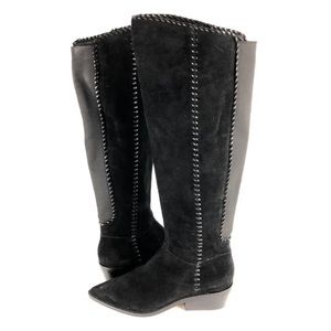 NEW 1. STATE Womens 7.5 SAGE Black Side Zip Knee High Suede Boots